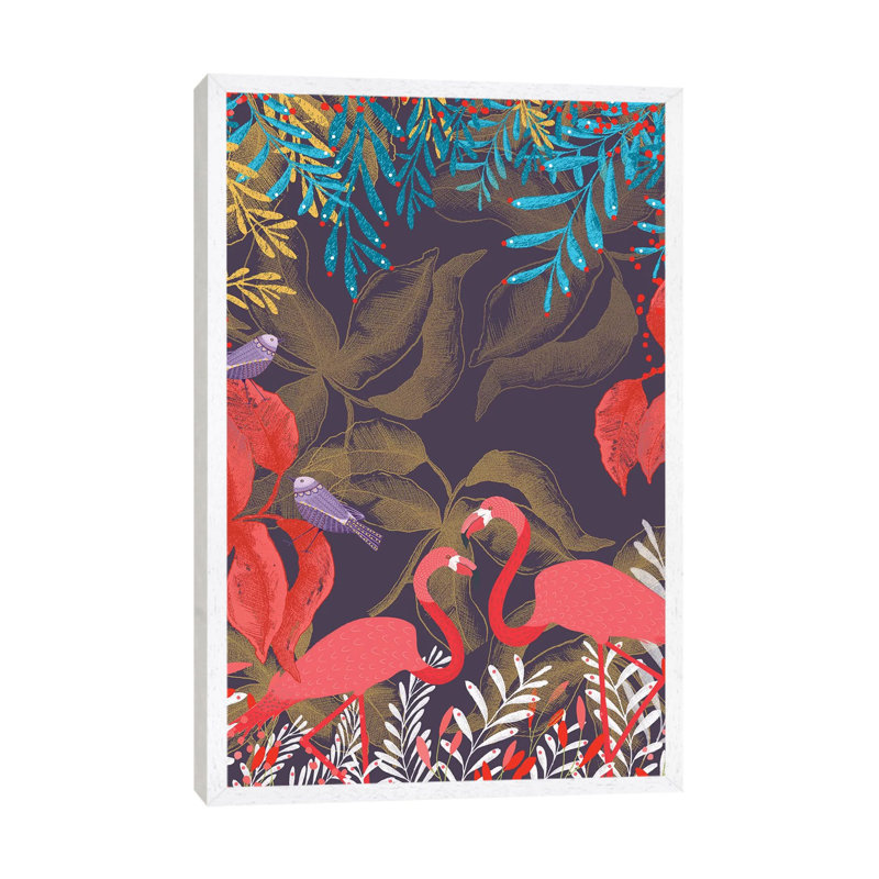 Flamingo Love by Michelle Campbell - Floater Frame Gallery-Wrapped Canvas Giclée on Canvas, White Framed Canvas