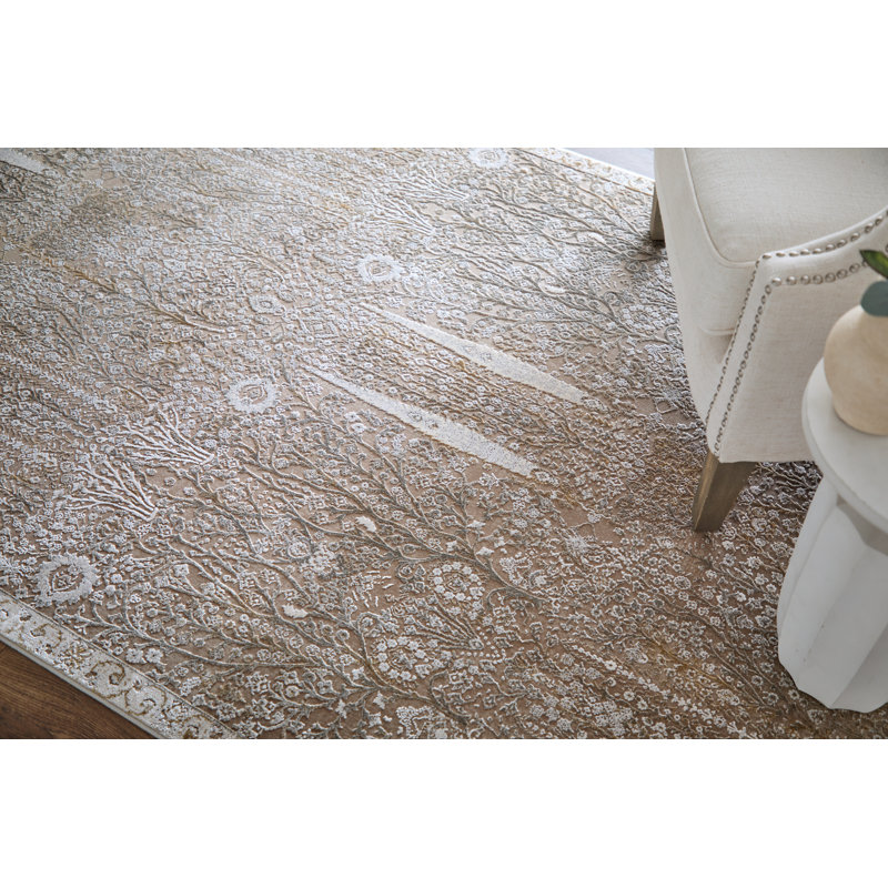 Tapis ivoire et floral traditionnel Cadiz, Rectangle 7 pi 9 po x 11 pi