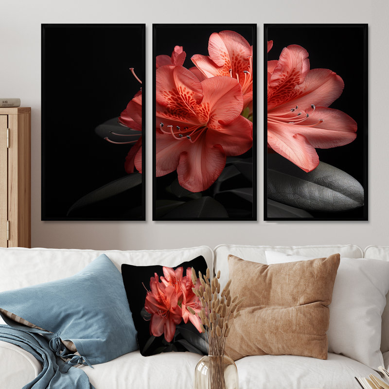 Rose rose noir rhododendron minuit II - ensemble d'art mural rhododendron, Toile avec cadre flottant noir