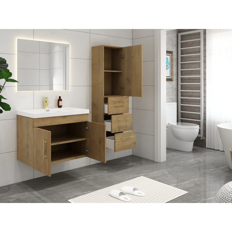 Eliza Bathroom Storage, Oak/Gold
