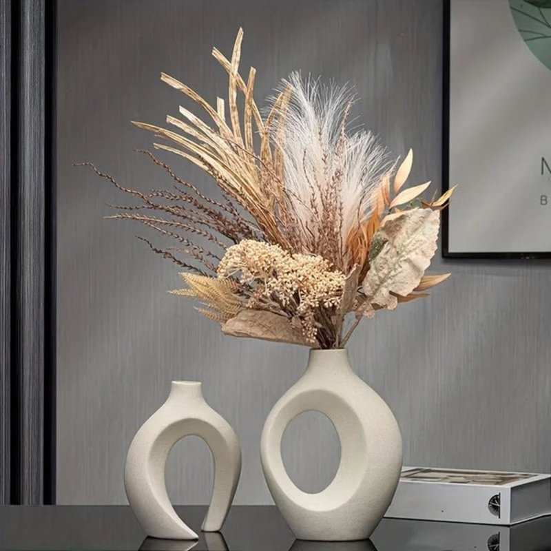 Ensemble de 2 vases en céramique Nordic Hollow, Blanc