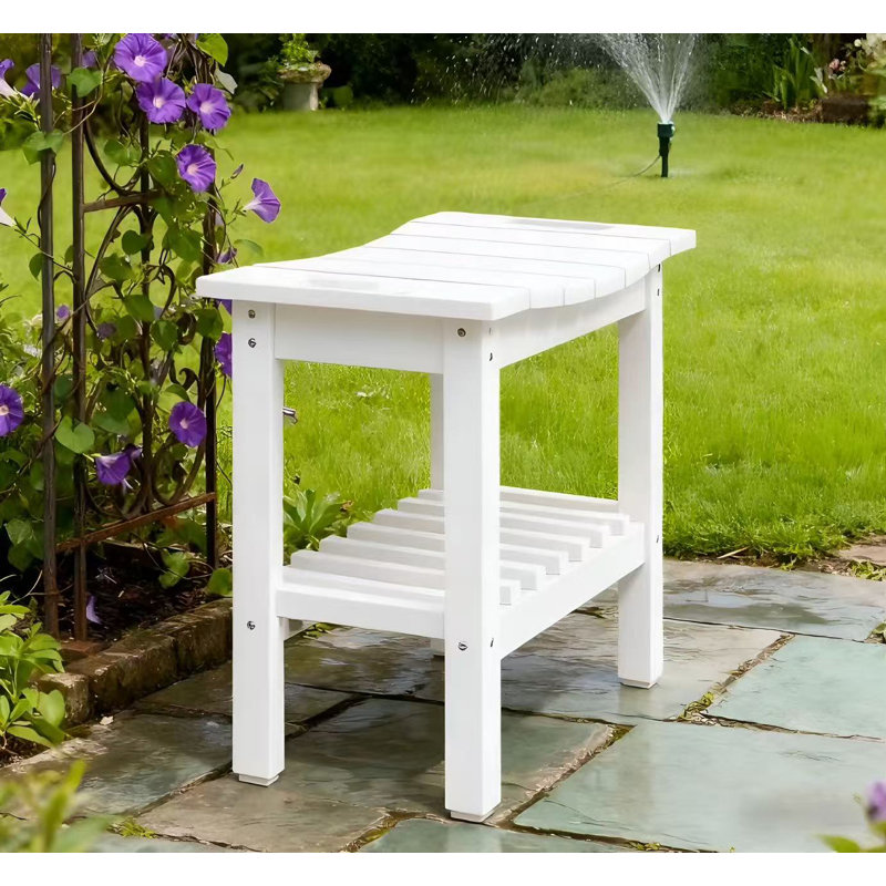 Corner Shower Bench With Non-Slip Pads, Storage Shelf, Handle, White