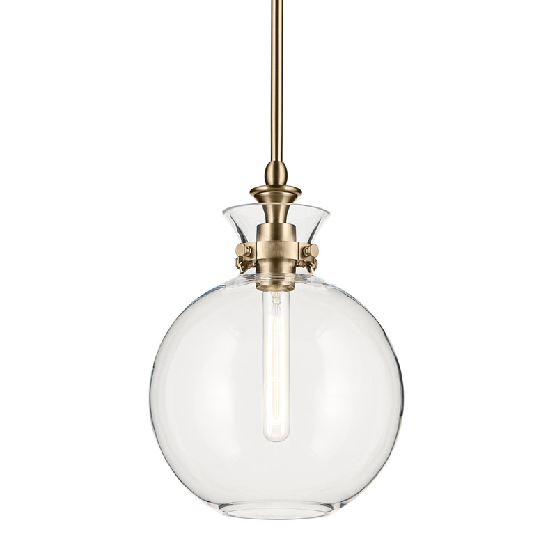 Luminaire suspendu 1 lumière avec verre transparent, H 14,5 po x l 10,25 po, Transparent, Bronze