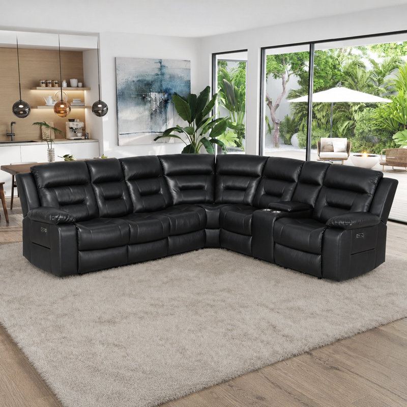 Ensemble de salon inclinable électrique en similicuir 6 places avec console de rangement pour canapé modulaire modulaire