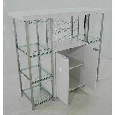 Marialice Lacquer and Leatherette Mini Bar Orren Ellis Color: White