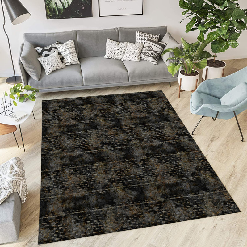 Tapis intérieur / extérieur rectangulaire en polyester tissé à la machine noir / brun, Rectangle 2 pi x 3 pi