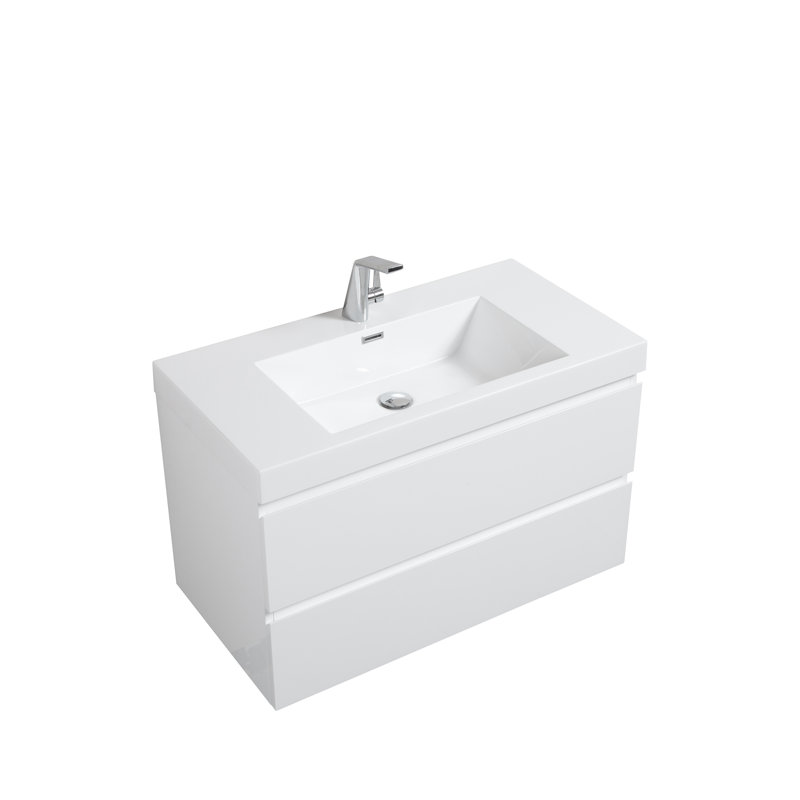 Dani-Erin 36 po L x 19 po P 2 tiroirs Meuble-lavabo avec évier simple et Comptoir en Polymarbre blanc