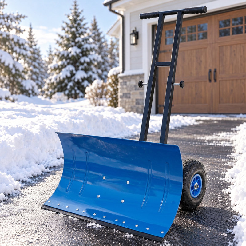 Outil de déneigement à deux roues - Poignée ergonomique et conception de lame polyvalente, Blue, 29" W x 16.75" H