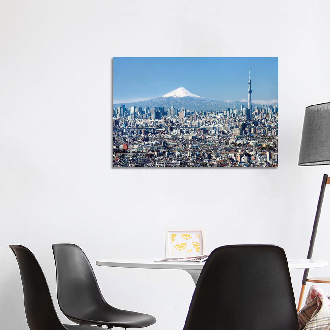 Tokyo Skyline With Mount Fuji And Tokyo Skytree by Jan Becke - Wrapped Canvas Print
