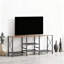 Meuble télé pour téléviseur de 55 po avec tablettes ouvertes à 3 niveaux, console multimédia avec cadre en métal robuste et design rustique pour le salon et la chambre à coucher