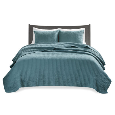 3 Piece Full/queen Teal Quilt - Microfiber, Cotton Fill, Reversible Design, Pick Stitch , Adds Romance To Bedroom, Comes With And 2 Shams In Filled, Style, Creates Relaxing Includes