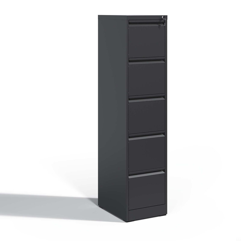 5 Drawer Metal Vertical File Cabinet With Lock Office Home Steel Vertical File Cabinet For A4 Legal/Letter Size, Black