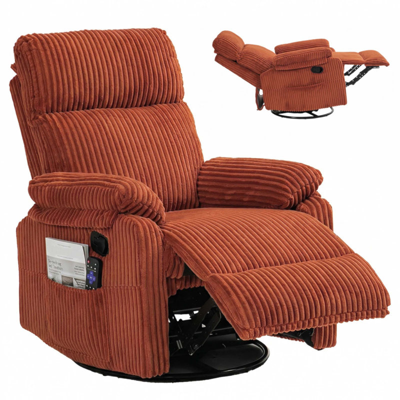 Fauteuil inclinable à bascule pivotant à 360 degrés pour adultes, conception compacte pour petits espaces, revêtu de velours côtelé pour un confort ultime