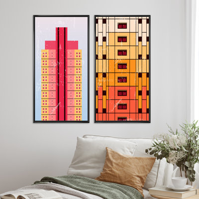 «Retro Geometrics in Bright Vintage Colors I», ensemble de 2 peintures