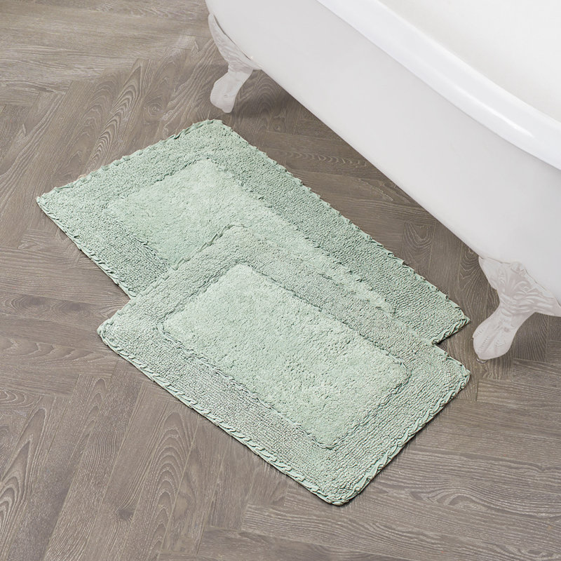 Sage Green Cotton Ruffle Border Bath Rug Set