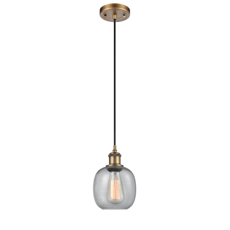 Carlucci 1 - Light Single Pendant, Clear Seedy, Brushed Brass