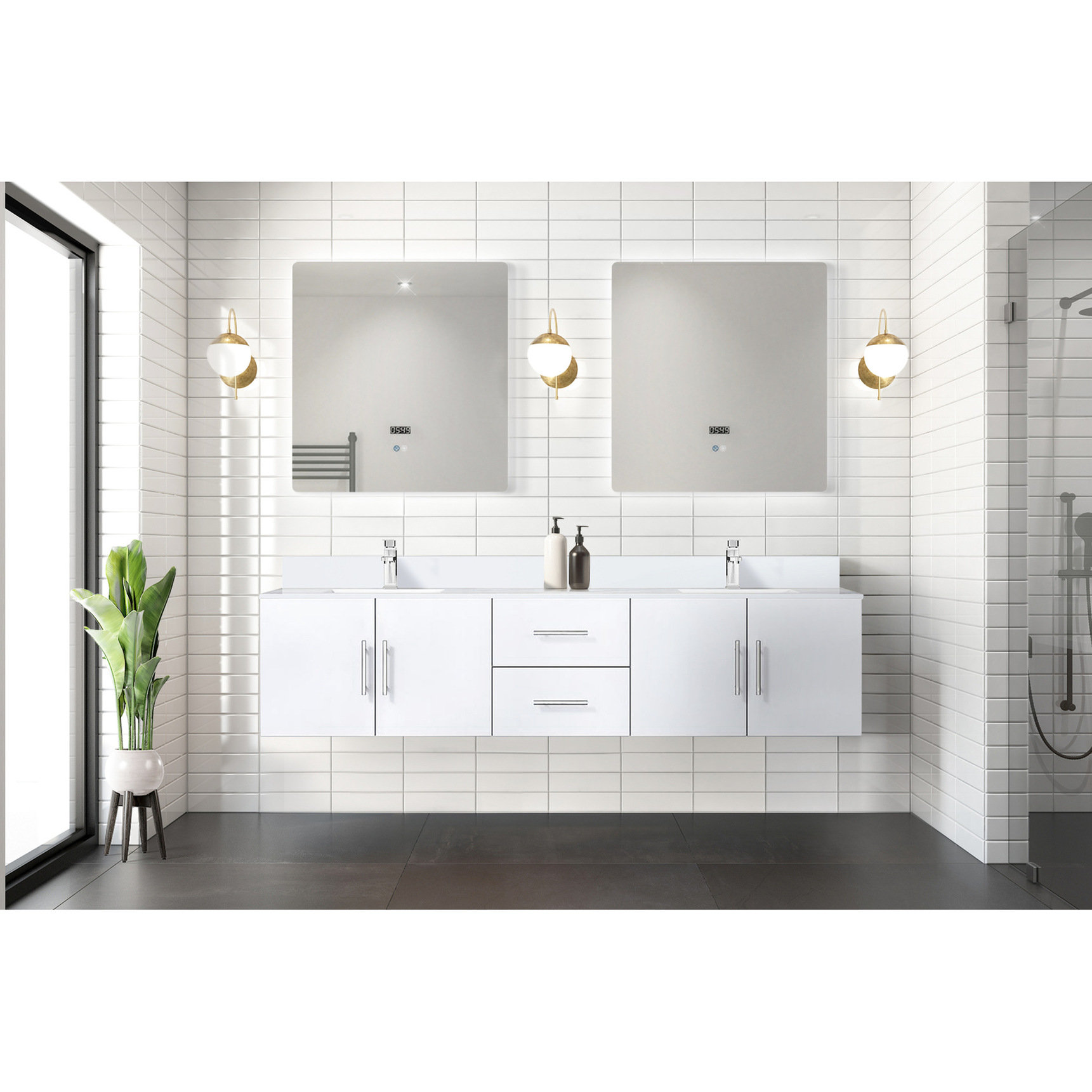 Hokku Designs Glossy White Double Bath Vanity With Cultured Marble Top ...