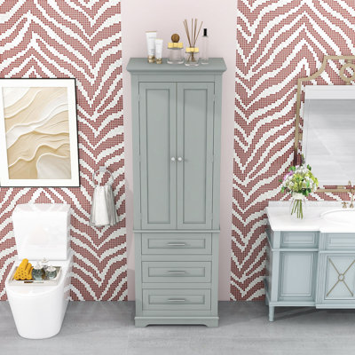 Tall Storage Cabinet with Adjustable Shelves, 3 Drawers and Anti-Tipping Design