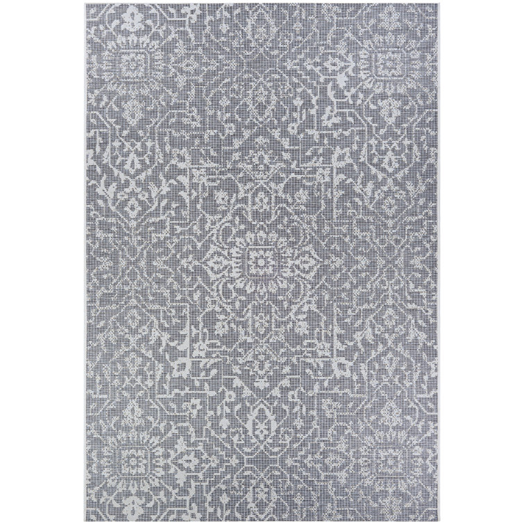 Kraatz Floral Grey Ivory Flatwoven Indoor Outdoor Area Rug