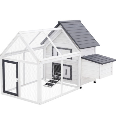 Poulailler 65 po en bois avec enclos détachable, nichoir pour cage à volaille extérieure et perchoirs pour cour, cour, jardin, capteur de pluie