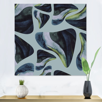 Éléments décoratifs organiques sur fond bleu - reproduction d'art moderne sur toile