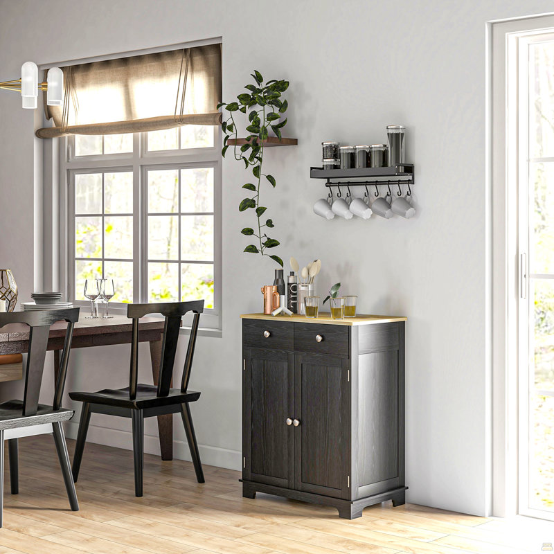 Sideboard With Solid Wood Countertop, Kitchen Storage Cabinet, Coffee Bar Cabinet With 2 Drawers