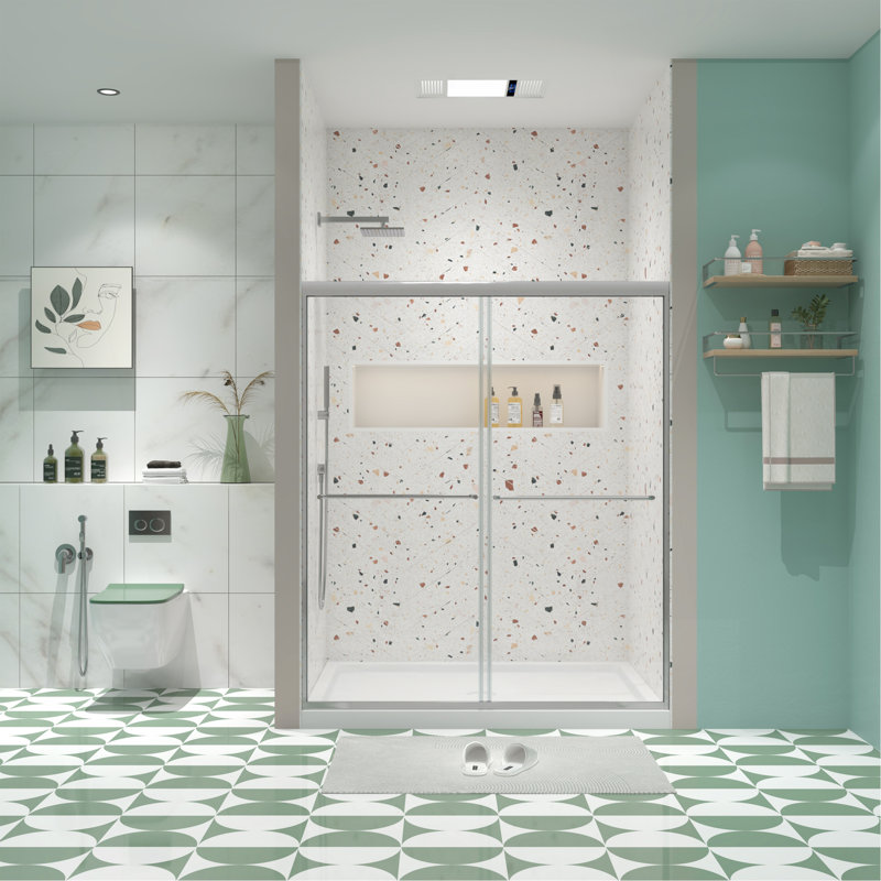 Bypass Shower Door, Sliding Door, With 1/4" Tempered Glass 50-54"X70", Chrome