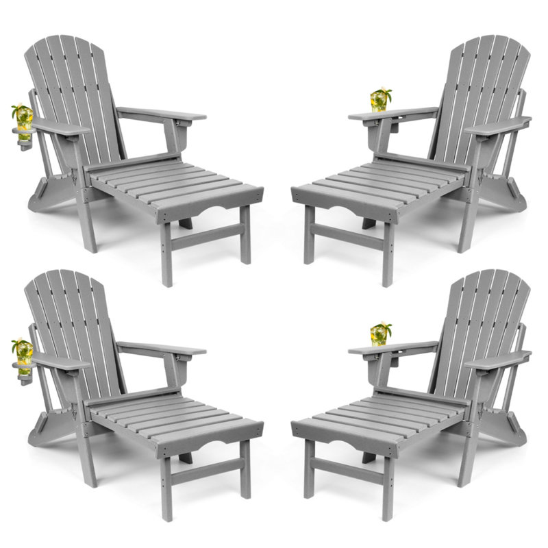 Plastic Folding and Adjustable Adirondack Chair with Ottoman, Gray