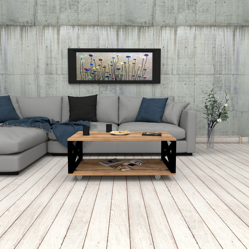 Table basse avec rangement Cheznie Wheel, Brun