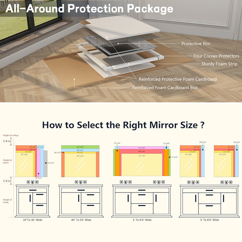 Miroir de salle de bain / de meuble-lavabo à DEL en verre trempé anti-buée certifié UL - Basics by Wayfair ™, 88 po x 38 po