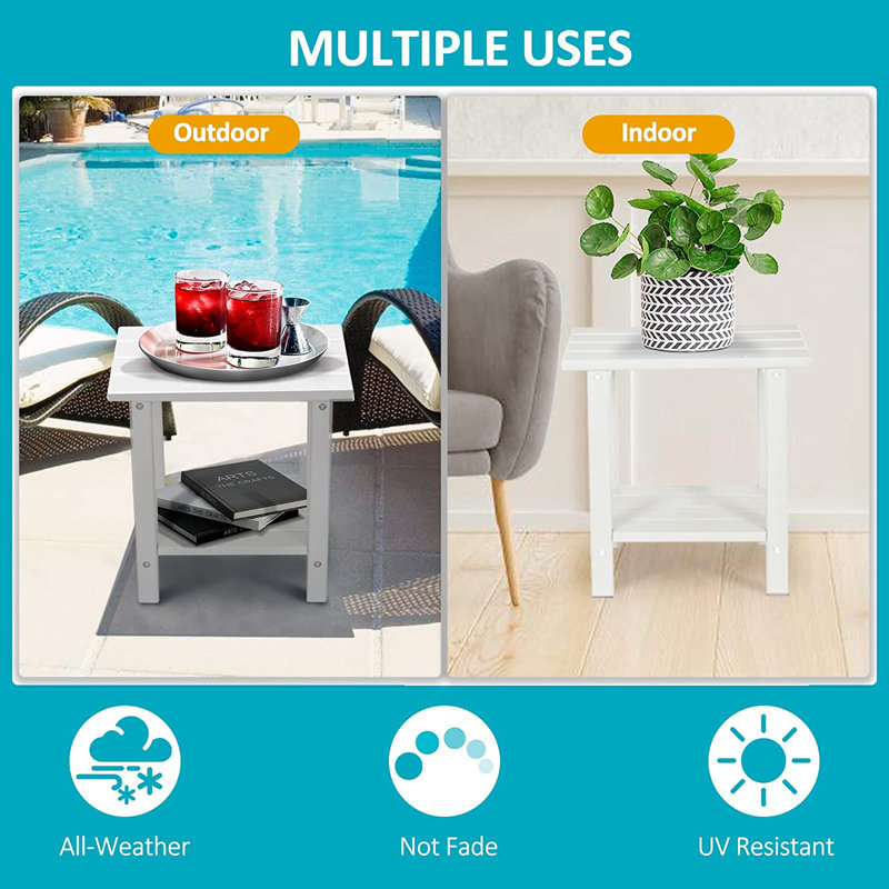 Outdoor Adirondack Table, 2 -tier Patio Weather Resistant Side Table, White