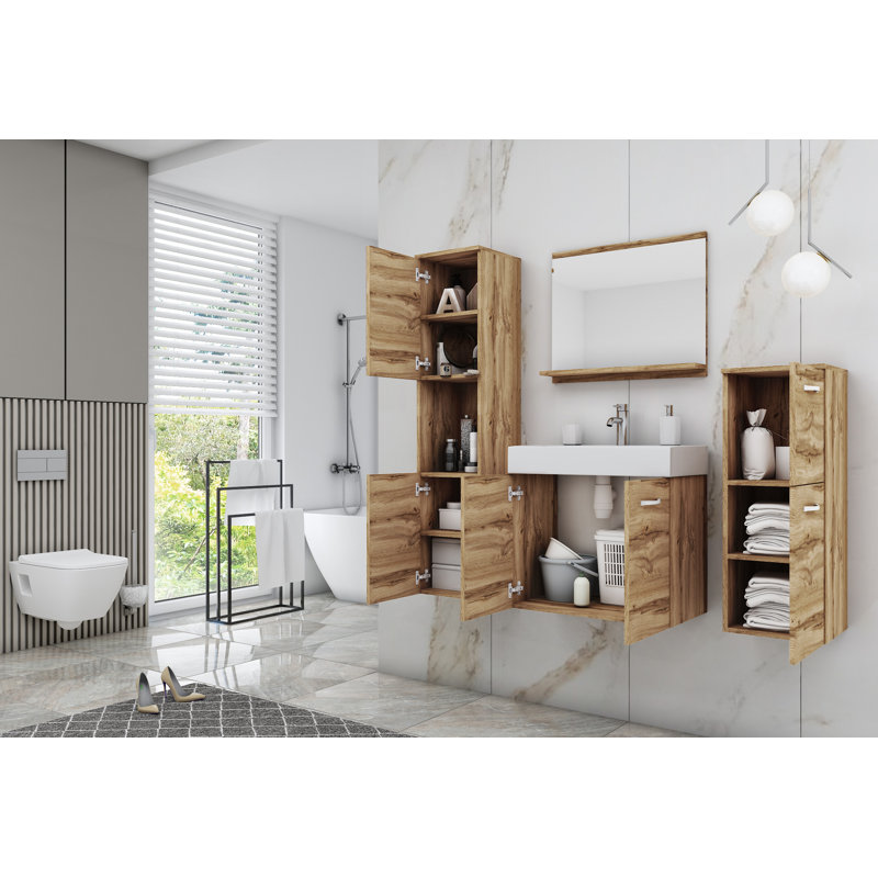 Saint-Leu 30Cm W x 132Cm H x 30Cm D Bathroom Storage Furniture Set, Wotan oak