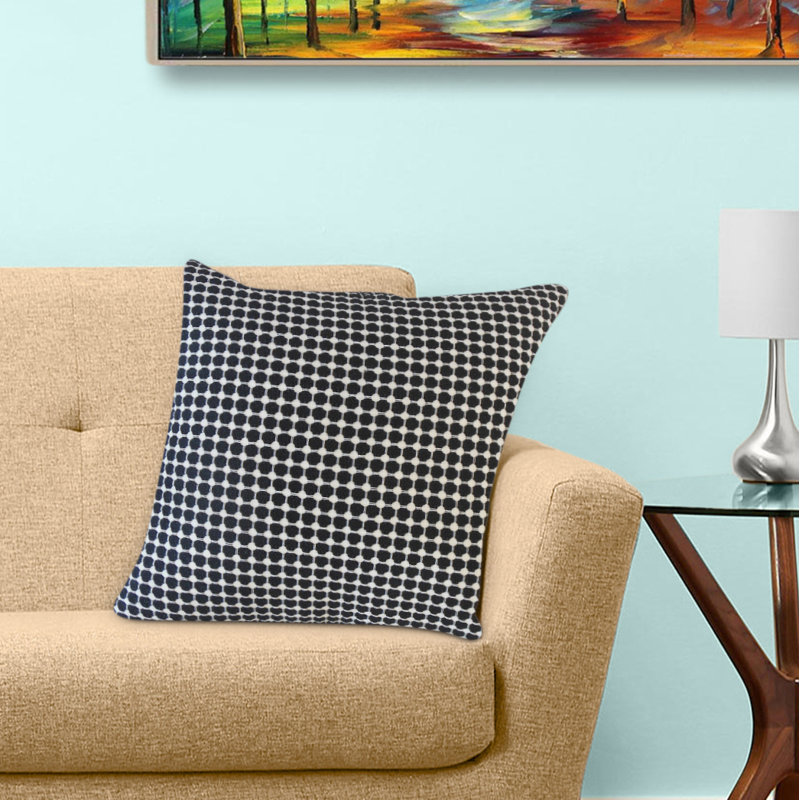 Oreiller en coton à pois Efrem, Gris, Coussin décoratif, 18 po x 18 po