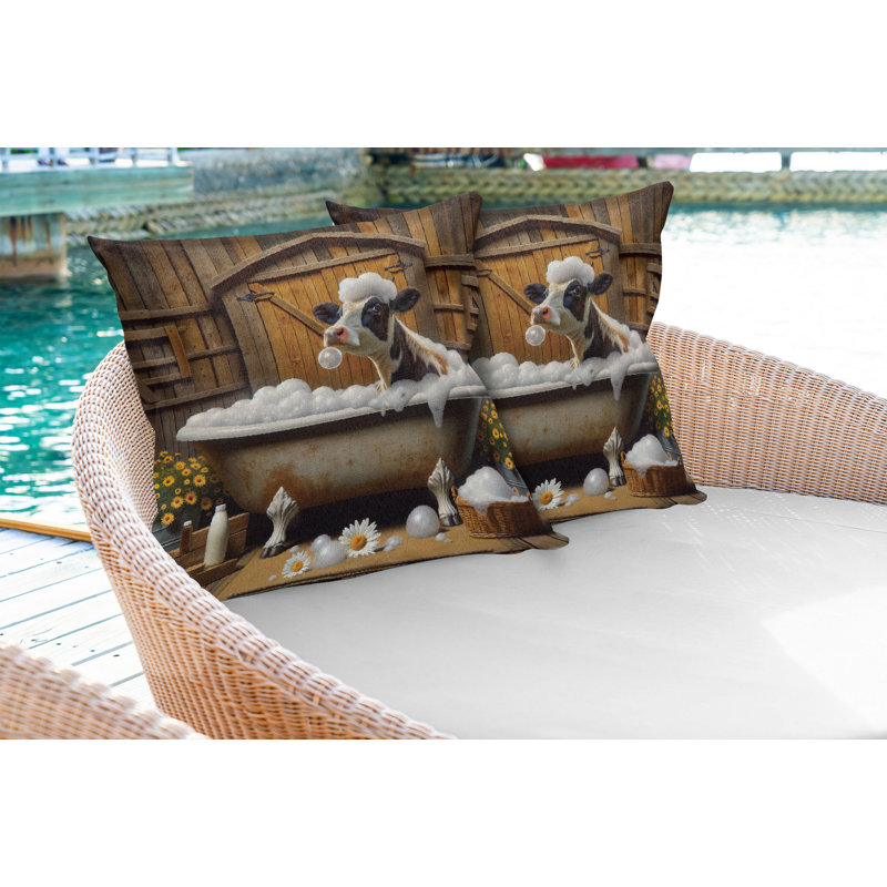 Coussin décoratif réversible en tissu, Carré, H 16 po x l 16 po