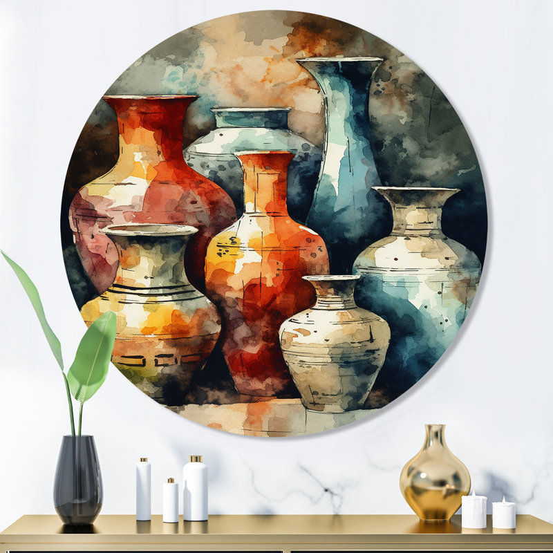 Poterie bohème orange et verte, H 36 po x l 36 po x P 1 po