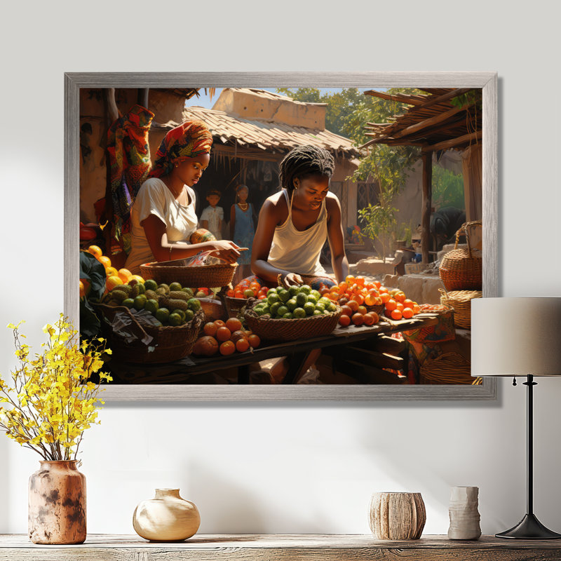African Vibrant Market I On Canvas Print, 12" H x 20" W x 1" D, Silver Single Picture Framed