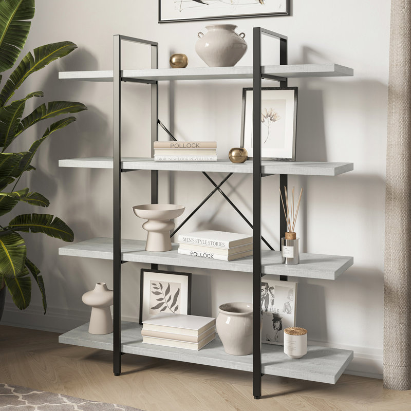 Gracie Oaks Metal Etagere Bookcase — Stone Gray / 4 shelves