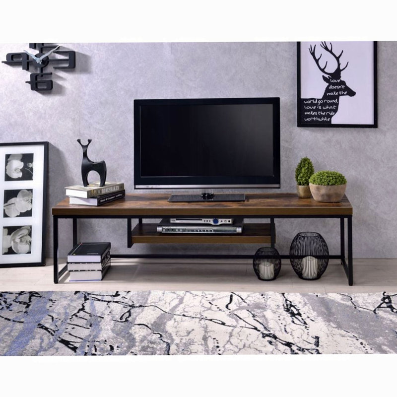 Meuble télé avec 1 tablette en chêne patiné et noir