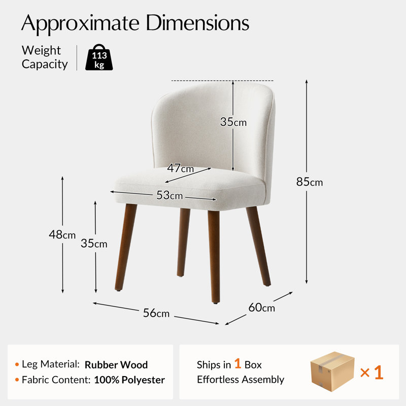 Davia Mid-Century Modern Upholstered Dining Chair With Solid Wood Leg, White, 2
