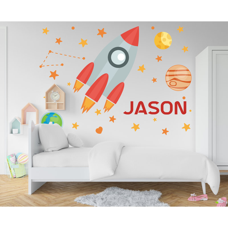 Adhésif décoratif fusée murale planète personnalisée, H 70 po x l 50 po, Oui