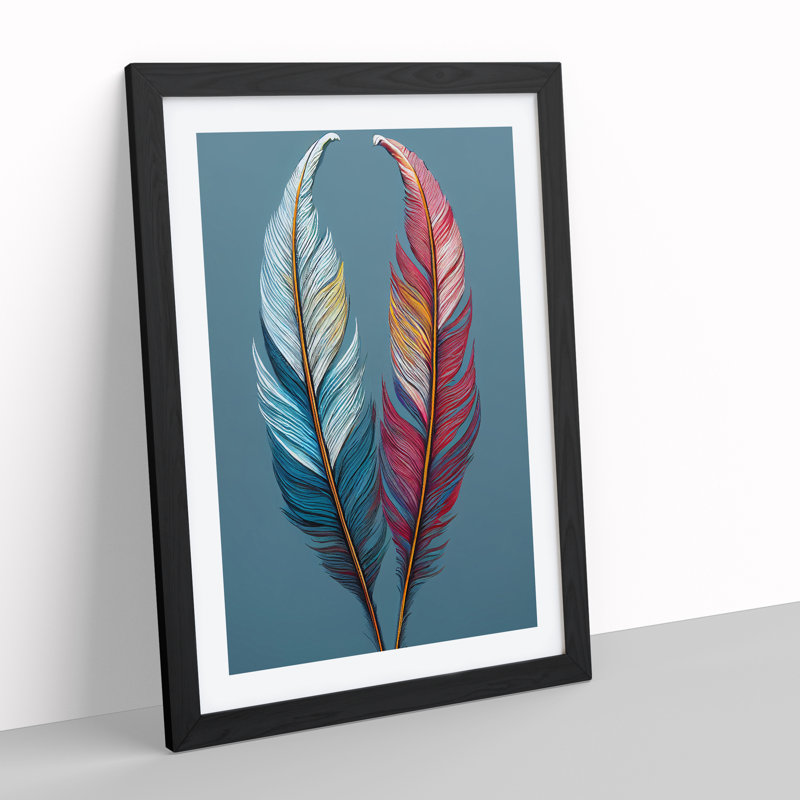 Two Feathers - Framed Print, 46cm H x 34cm W x 2cm D, Black Framed