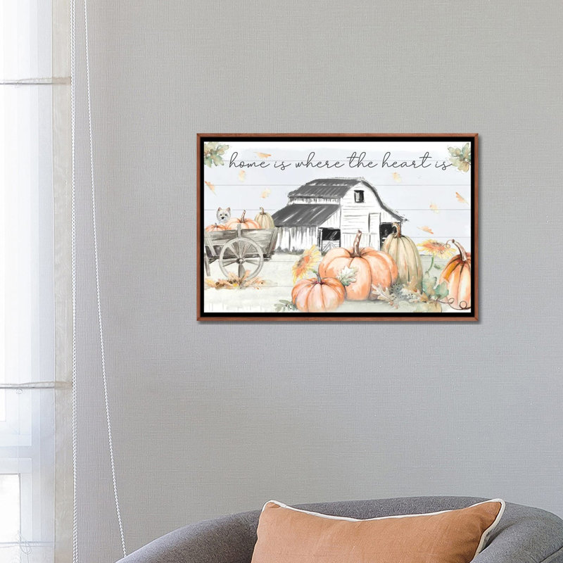«Pumpkin Barn» par Patricia Pinto, reproduction d'impression sur papier, H 18 po x l 26 po x P 1,5 po, Pas de tapis