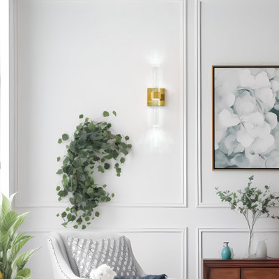 1-Light LED Wall Sconce, Brass Gold Metal and Crystal, Dimmable 6000K ETL-Certified Fixture**