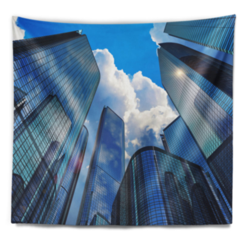 Tapisserie de bâtiments d’affaires surélevé cityscape, H 32 po x l 39 po