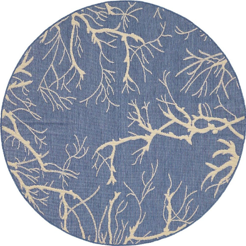 Outdoor Veranda Area Rug Waves Color, Round 6'