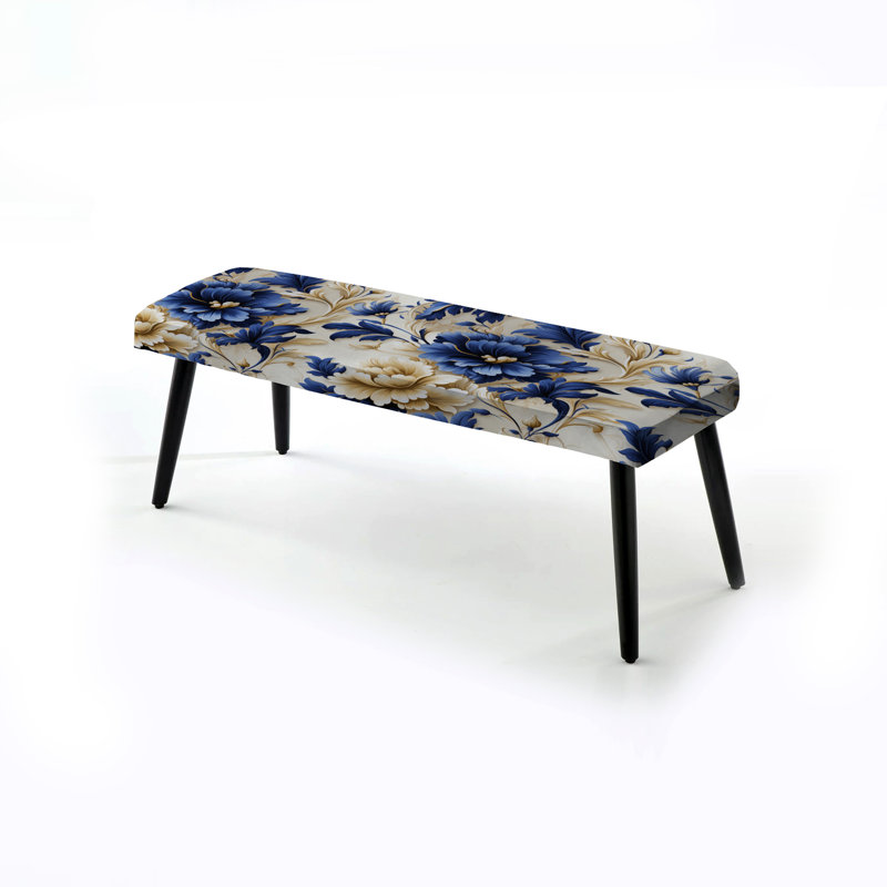 Cobalt Blue Baroque Victorian Pattern - Floral Upholstered Black Bench