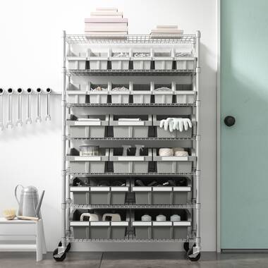 HORUSDY 36pcs Storage Bins 6 Tier Metal Rack Parts Organizer Garage Tool  Shelves