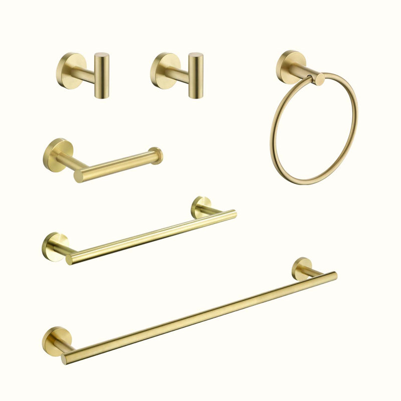 6 - Piece Bathroom Hardware Set, Brushed Gold