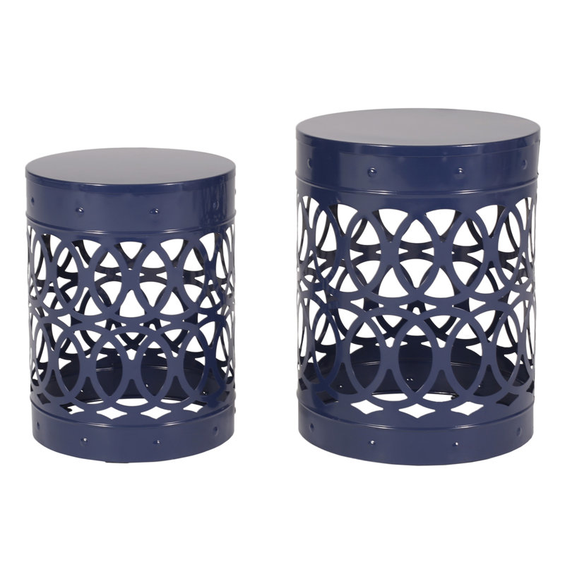 Modern Garden Side Table - Navy Blue, Iron, 13.99"D X 18.49"H, Versatile Rustproof, 13.99"W 12.00"D, Navy Blue