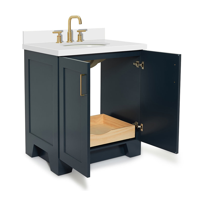 31 IN.  Single Bathroom Vanity, Oval, Midnight Blue, White Quartz